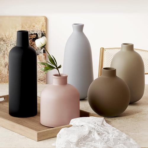 CUCUMI Ceramic Vase Set of 5, Home Decor Farmhouse Décor