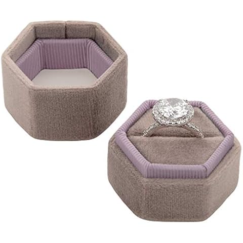Koyal Wholesale Velvet Ring Box, Hexagon Vintage Wedding Ceremony Ring Box with Detachable Lid, 2 Piece Engagement Ring Box Holder, Modern Proposal Idea (Vintage Mauve) Cover