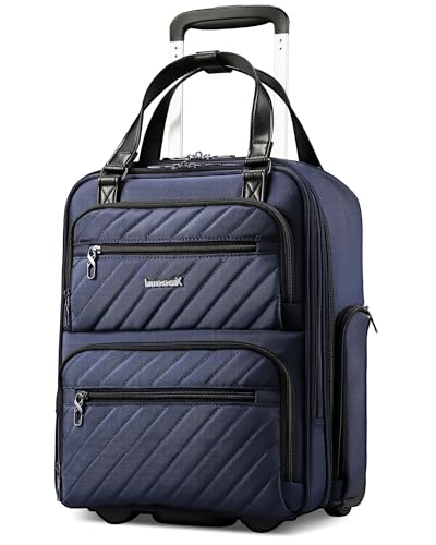 LUGGEX Underseat Carry On Luggage with Wheels, Stylish Lightweight Under Seat Luggage, Soft Sided Personal Item Suitcase for Short Trip (Blue Black, 16 Inch)