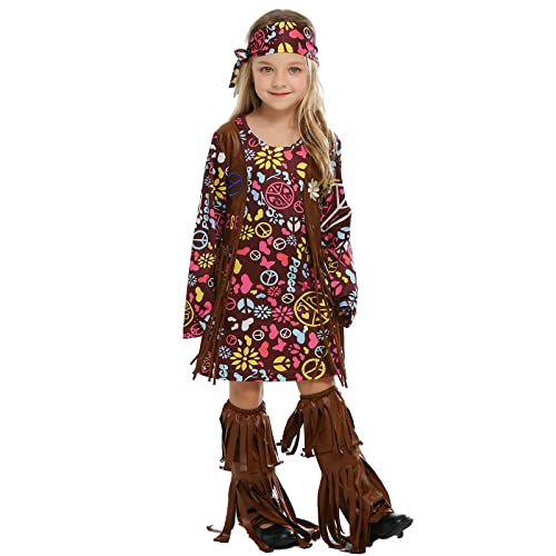 Rabiss Hippie Costume For Girls Kids Hippie Dress 60S 70S Hippie Girls Outfit Halloween Hippie Cosplay Costume With Vest Headband #TOP2
