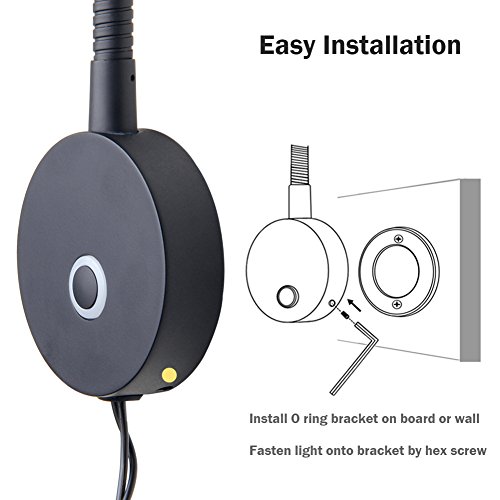acegoo Dimmable Reading Light Gooseneck LED Task Light Minimalist Directional Light Light Headboard / Wall Surface Mount Matte Black - Thumbnail 6