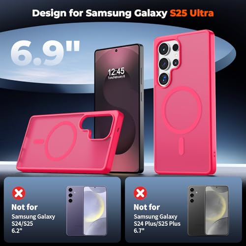 Image of SUPFINE Magnetic for Samsung Galaxy S25 Ultra Case with Screen Protector, (Built-in Magnets) (Military Grade Drop Protection) Slim Translucent Shockproof Phone Case,Hot Pink
