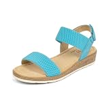 VJH confort Women’s Flat Sandals Open Toe Elastic Ankle Strap Slip on Comfy Low Wedge Sandals(Turquoise,12)