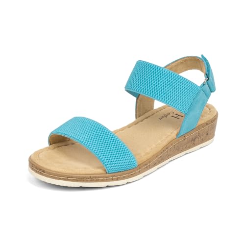 Image of VJH confort Women's Flat Sandals Open Toe Elastic Ankle Strap Slip on Comfy Low Wedge Sandals