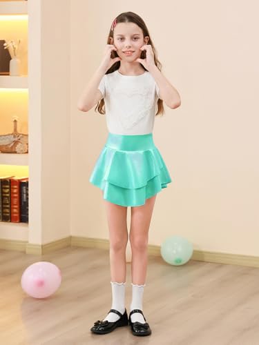 Image of Haloumoning Girls Metallic Skater Skort Kids Shiny Scooter Skirt 4-14 Years