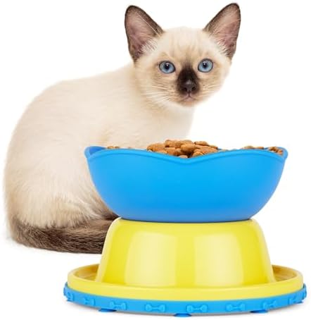 Elevated Ceramic Slow Feeder Cat Bowl With Stand - 200ml Capacity, 6" Height, Pink Pastel, Prevents Fast Eating