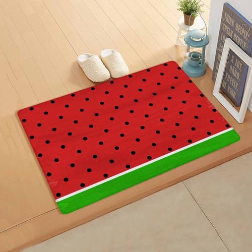Watermelon Antifatigue Kitchen Bath Door Mat Cushioned Runner Rug,Washable Welcome Floor Sink Mat,Waterproof & Non-Slip Standing Doormat for Kitchen,Red Green Summer Fruit Black Polka Dots 18