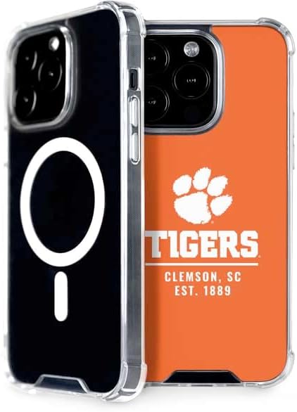 Skinit Phone Case Compatible with MagSafe iPhone 15 Pro - Officially Licensed Clemson University Tiger Print Purple Design