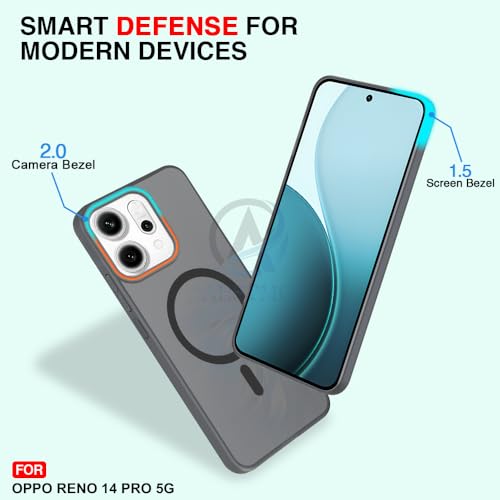 Image of AESTMO Oppo Reno 14 Pro 5G Back Cover | Slim Hard Shell | Matte Frosted Hard Back Translucent Back Cover for Oppo Reno 14 Pro 5G (Compatible with MagSafe Accessories, Black)