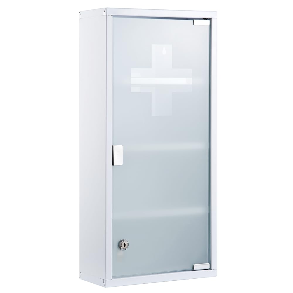 Zedelmaier Medizinschrank aus Edelstahl,Medikamenten Aufbewahrung,Medikamentenschrank 4 Fächer,Apothekerschrank,Badezimmerschrank,Hängend,Abschließbarer Medizinschrank,57 x 27 x 12 cm,Weiß