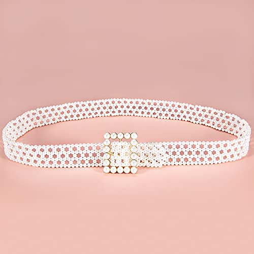 Dubulle Womens Pearl Belt Fashion Seven Row Square Button Pearl Waist Chain Adjustable Size Jeans Dress Party Belt #TOP5
