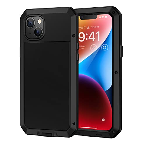 Lanhiem for iPhone 15 Plus / 14 Plus Metal Case, Heavy Duty Shockproof Tough Rugged Case with Built-in Glass Screen Protector, 360 Full Body Protective Phone Cover, Black by Lanhiem - Used condition - US$16.49