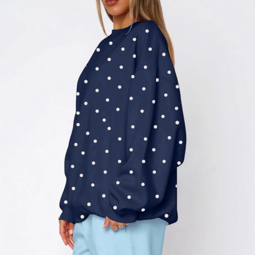 Jielayou Polka Dot Hoodie for Women Fleece Oversized Crewneck Pullover Tops - image 3