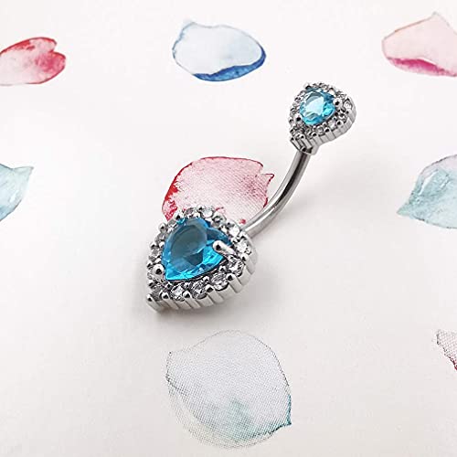 Excepro 14G(1.6Mm) Double Heart Cubic Zirconia Curved Barbells Navel Rings 316L Surgical Steel Piercing Barbell Body Jewelry #TOP4