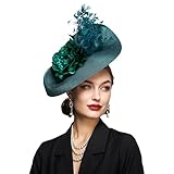 BABEYOND Tea Party Fascinator Hat for Women Kentucky Headwear Feather Derby Pillbox Wide Church Hat for Cocktail Wedding Dark Green