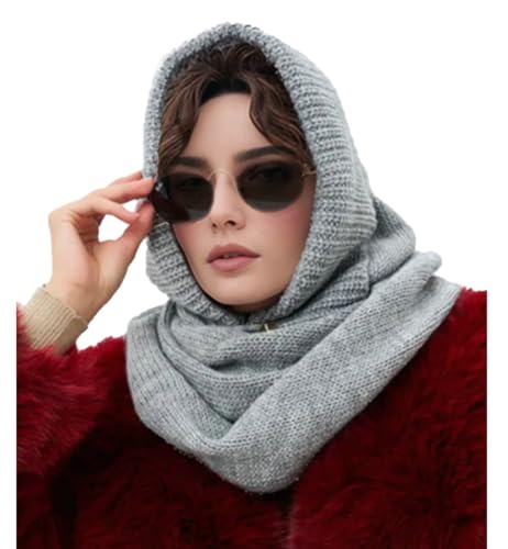 Upbull Fuzzy Balaclava Hood Hat Scarf Women 2 in 1 Hooded Scarf Winter Crochet Beanie Hats Beanies Knitted Crochet Hat Scarfs Set