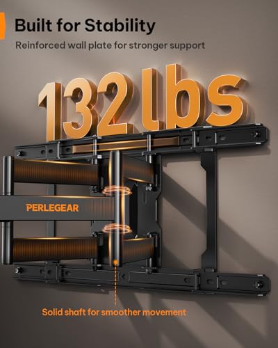 Image of Perlegear Ultra Slim TV Wall Mount 1.1 inch Low Profile for 42-90 inch TVs, Fits 16 inch /24 inch Studs, Full Motion TV Mount Wall Bracket with Dual Articulating Arms, Swivel, Tilt, Max VESA 600x400mm, Holds 132lbs