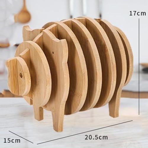 Plateau en bois sculpté avec dessous de verre cochon 3D haute finition