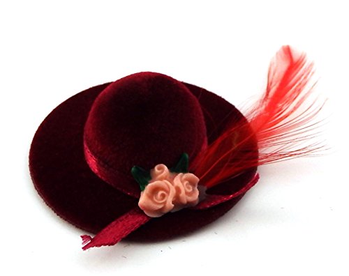 Melody Jane Dolls Houses Red Lady's Hat with Feather Miniature Milliner Shop Accessory