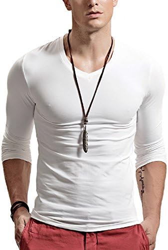 XSHANG Men's Long Sleeves Athletic Muscle Cotton T Shirt Soft Stretchy V Neck/Crew Neck Undershirts