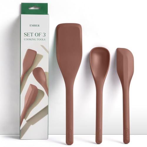 Image of Ember Cookware Silicone Spatula Set of 3 - Stir, Flip & Scraper | Platinum Grade Food Safe | Heat Resistant Up to 230C | Seamless Unibody Design | Terracotta