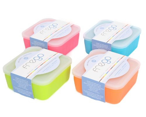 Frego Award-Winning Plastic-Free Glass and Silicone Food Container | 2 Cups | Variety Pack - Blue, Orange, Lime Green and Honeysuckle