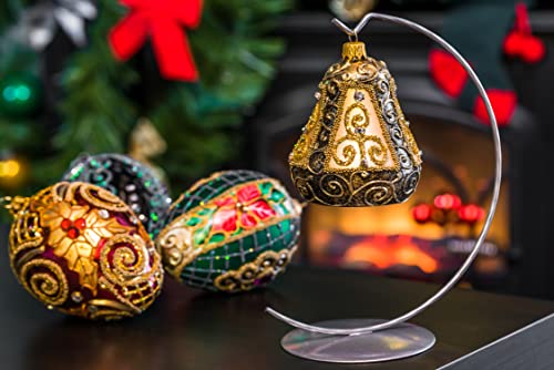 Christmas-Bell-Ornament-4-Inch-Blown-Glass-Gold-Embellished Christmas Bell Ornament 4 Inch Blown Glass Gold Embellished