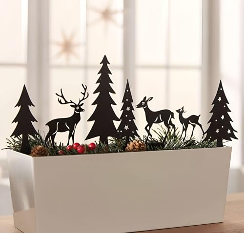 Dekoleidenschaft 7 Deko-Stecker Hirschfamilie aus Metall in matt-schwarz, Metallstecker für Gestecke, Kränze & Blumentopf, Blumenstecker