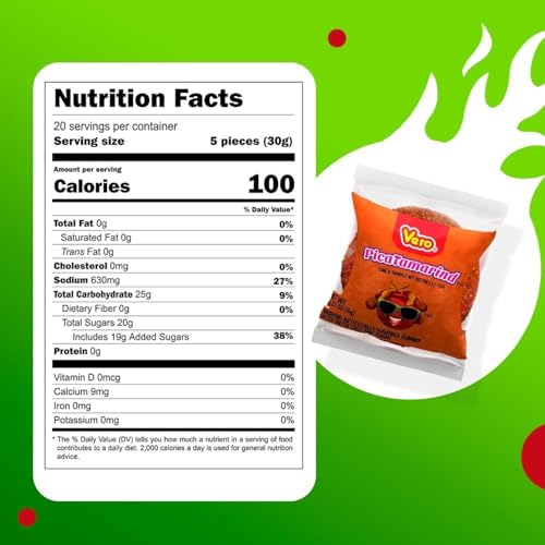 Vero Pica Tamarind Gummy Candy with Chili Powder and Sugar Coating 100 Piece Individually Wrapped (1 Lb, 5.15 Ounces) Mexican Candy Bulk for Piñatas, Parties & Holidays - Thumbnail 2