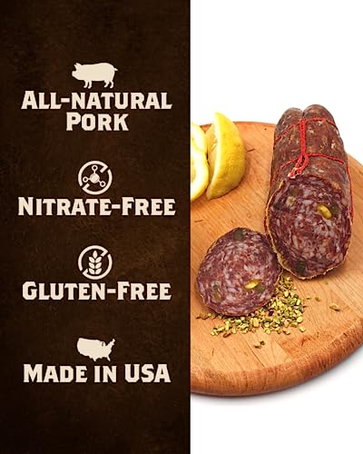 Fortuna's Felino With Pistachio Salami, 12-14 Oz Stick - Classic Sicilian-Style, Nitrate And Gluten-Free, All Natural Pork, Dry Cured Naturally In The Usa. Perfect For Charcuterie Boards And Snacks #TOP1