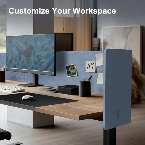 Image of Desk Privacy Panel,2PCS L-Shaped Clamp-On Office Desk Divider,2-in-1 Adjustable Acoustic Desktop Partition Or Under Desk Modesty Panel,for Office,Home,Felt(Blue, 47.2 inch x 17.7 inch)