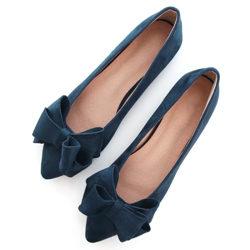 Image of SAILING LU Womens Bowknot Ballet Flats Pointy Toe Suede | Casual Flat Shoes, Dressy Wear to Work, Moccasins, Slip-Ons