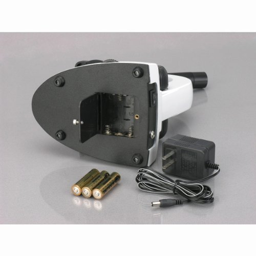 Image of AmScope M158C-2L-PS25 Cordless Compound Monocular Microscope, WF10x and WF25x Eyepieces, 40x-1000x Magnification, Upper and Lower LED Illumination with Rheostat, Brightfield, Single-Lens Condenser, Coaxial Coarse and Fine Focus, Plain Stage, 110V or Battery-Powered, Includes Set of 25 Prepared Slides
