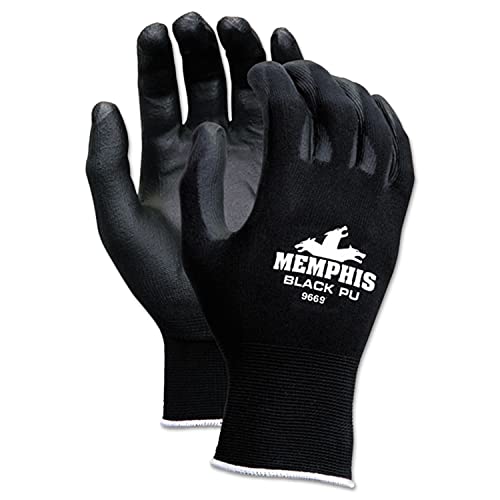 MCR Safety 9669L Nylon Knitted Shell MCR Safetys with Black PU Dipped Palm and Fingers, Black, Large, 1-Pair
