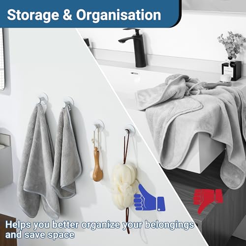 SAYAYO Klebehaken, Haken Selbstklebend Wandhaken Weiß 2 Stück Handtuchhalter Ohne Bohren Edelstahl Handtuchhaken Kleiderhaken Bademantelhaken für Bad, Toilette, Küche, Büro