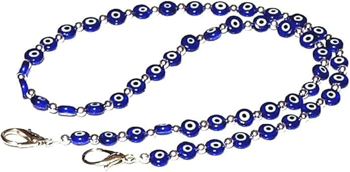 6mm Blue Evil Eye With Silver Beads glasses chain classic glasses holder mask chain 32" Long Necklace For Unisex-image-45