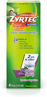 Zyrtec 24 Hr Children's Allergy Syrup with 5mg Cetirizine, Dye-Free & Sugar-Free 24-Hour