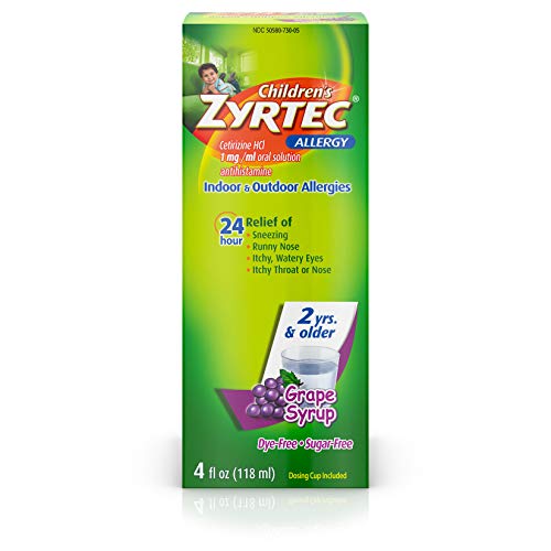 Zyrtec 24 Hr Children's Allergy Syrup with 5mg Cetirizine, Dye-Free & Sugar-Free 24-Hour