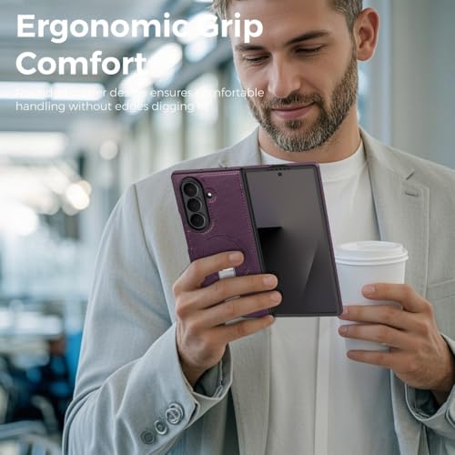 Coque rigide Galaxy Z Fold 3 violet foncé fine avec bague magnétique rotative