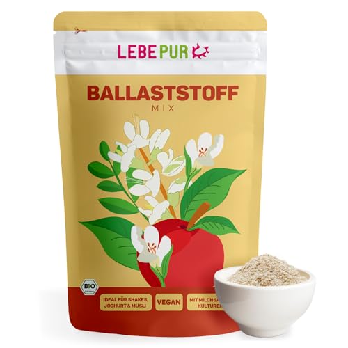 Lebepur BIO Ballaststoff Mix 500g - mit Apfelfasern, Akazienfasern, Flohsamenschalen und Milchsäurekulturen - ballaststoffreiche Pflanzenpulvermischung - Rohkostqualität, ohne Zusatzstoffe