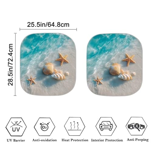 Image of Car Front Windshield Sun Shade 2 Pcs Beach Shells Starfish Sunshade for Car Windshield Foldable Car Accessories Universal for Most Cars Women Men, Blocks UV Rays