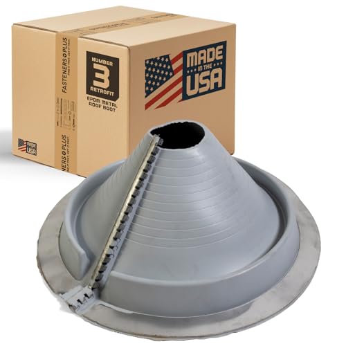 Fasteners Plus #3 Round Retrofit EPDM Metal Roof Pipe Flashing Boot (Made in USA), Fits...