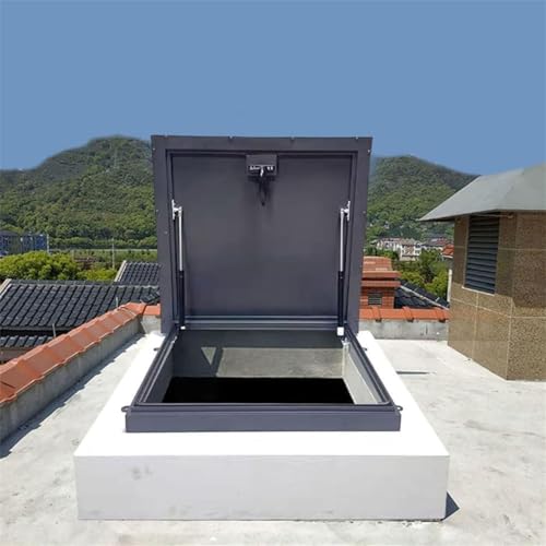 Roof Hatch Steel Anti-Theft Door Roofs Skylight Access Hatch Door Skylight Rain Cover, Galvanized Powder Coated Steel Roof Hatches Deck Installation Roofs Window(60x60cm)
