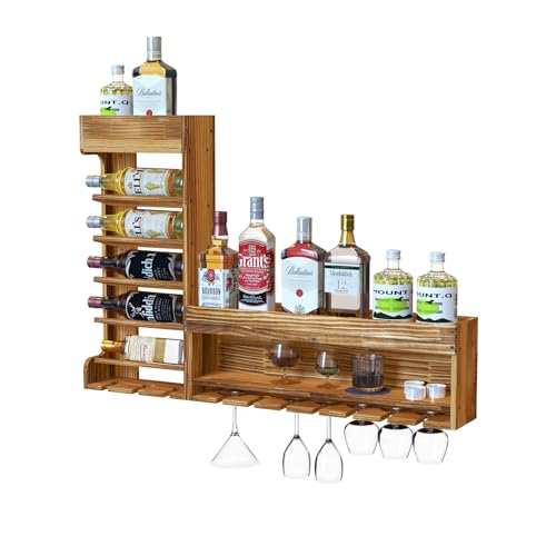 MYOYAY Geflammtes Holz Wand Weinregal, Vintage Holzregal Hausbar...