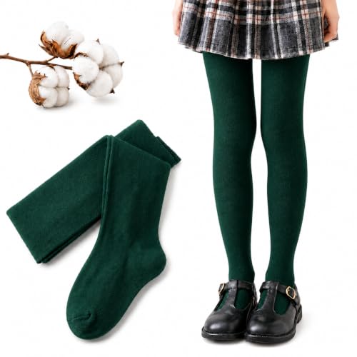 CYS Leotardos Infantiles de Algodón Peinado – Medias Escolares Suaves y Resistentes, Transpirables, Antipilling, Uso Diario, Tallas 3-16 Años (Altura hasta 172 cm) (VERDE, 15-16 AÑOS (172CM))