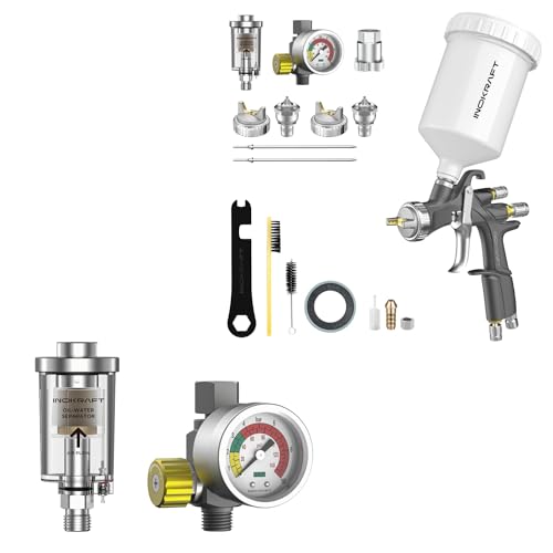 InoKraft D1 LVLP Spray Gun Premium Kit & Air Compressor Regulator & Oil-Water Separator
