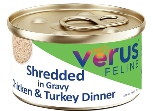 VeRUS Pet Foods Wet Cat Food Shredded Chicken, Chicken & Turkey Dinner in Gravy Formula 24 Pack