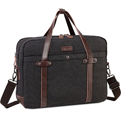 VASCHY Laptop Bag for Men, Vintage Canvas Water Resistant 15.6 inch Messenger Bag Business Briefcase Shoulder Bag Fathers Day GiftGray