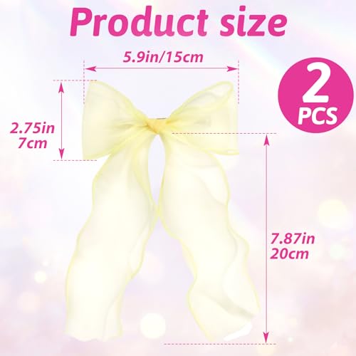 Pinzas para cabello con lazo grande amarillo, pack 2 pcs miniatura 2