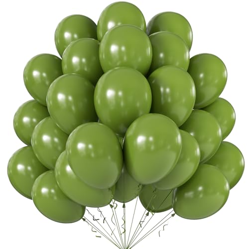 Image of KALOR 10 Inch Retro Olive Green Balloons, 100 Pcs Latex Helium Balloons for Kid's Birthday Party Baby Shower Wedding Graduation Graduation Party Decorations